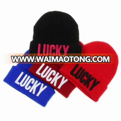 Hot New Winter Embroider Letter LUCKY Beanies Hats for Women Men